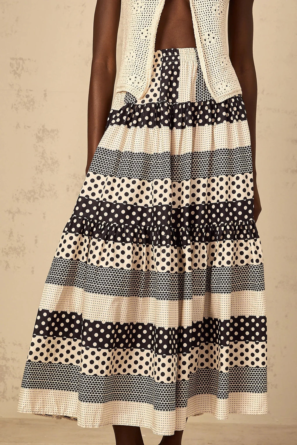 Giulietta Skirt with Polka Dots and Stripes in Black