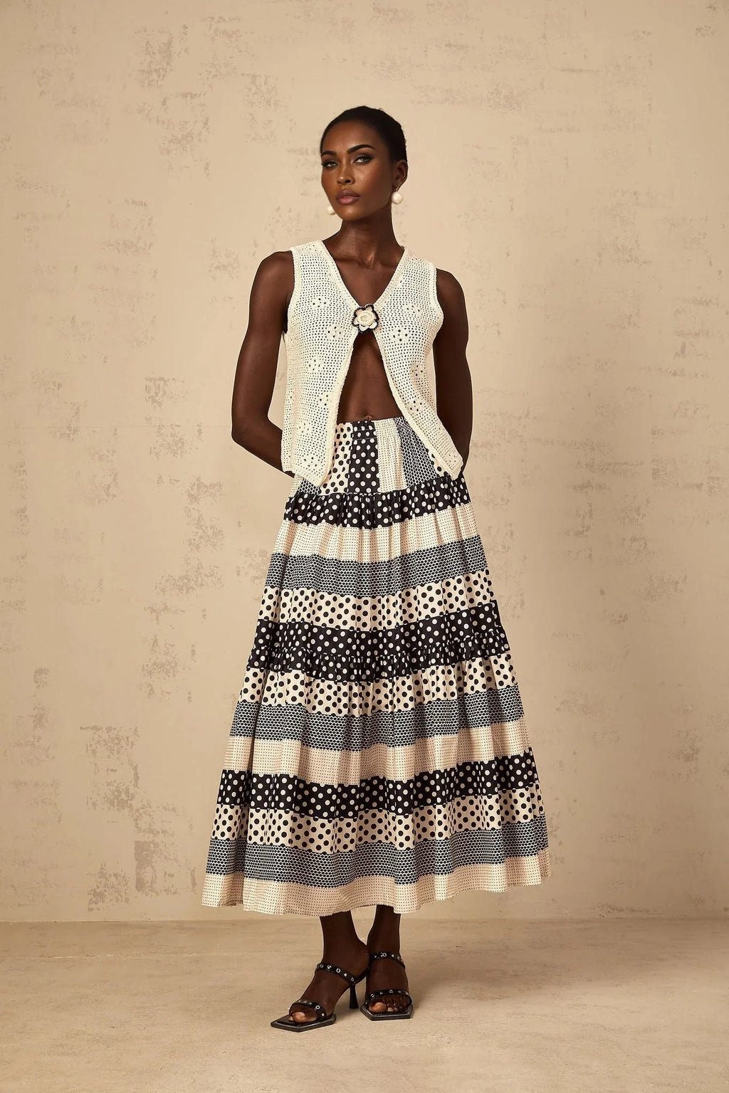 Giulietta Skirt with Polka Dots and Stripes in Black