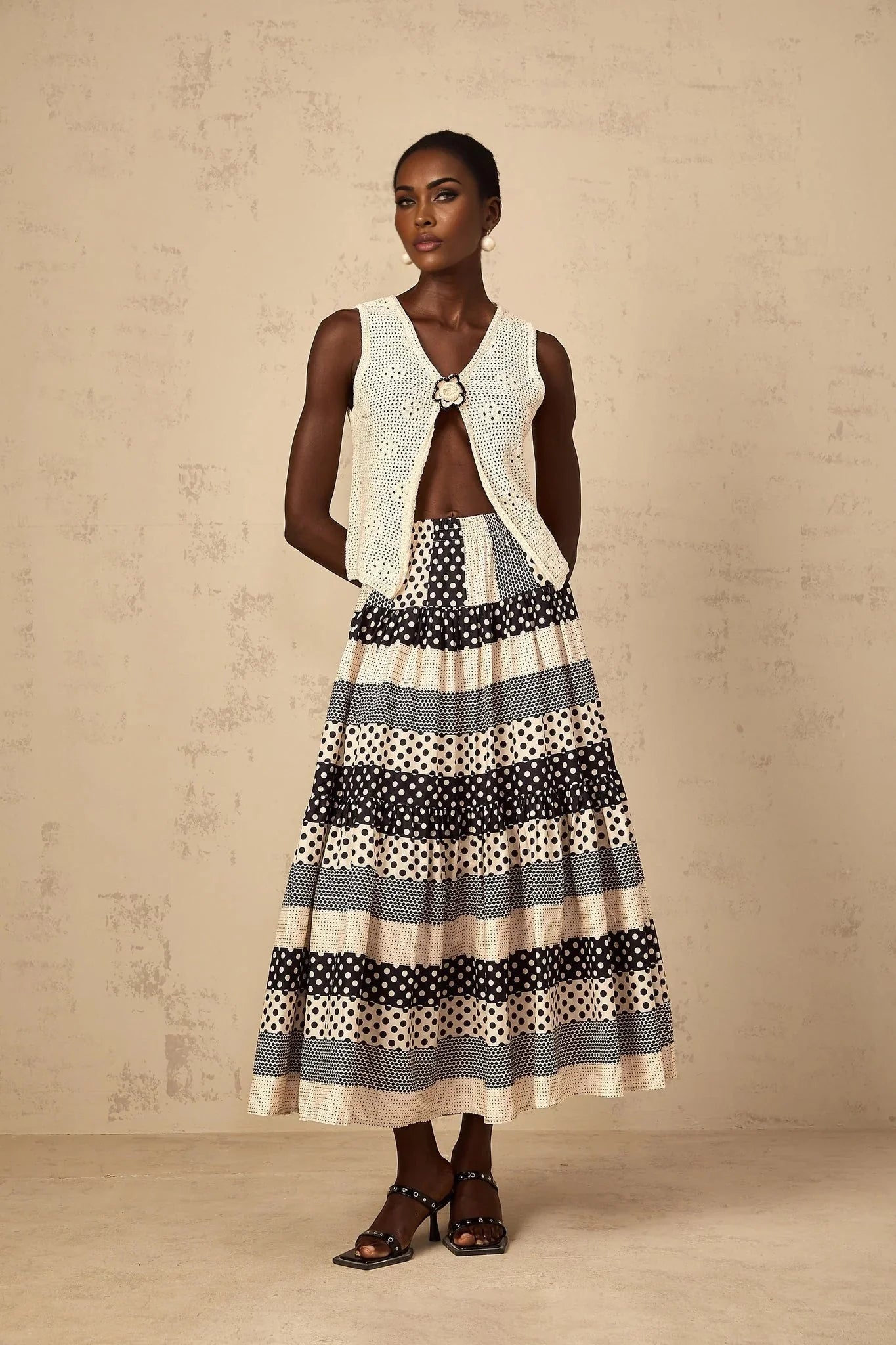 Giulietta Skirt with Polka Dots and Stripes in Black