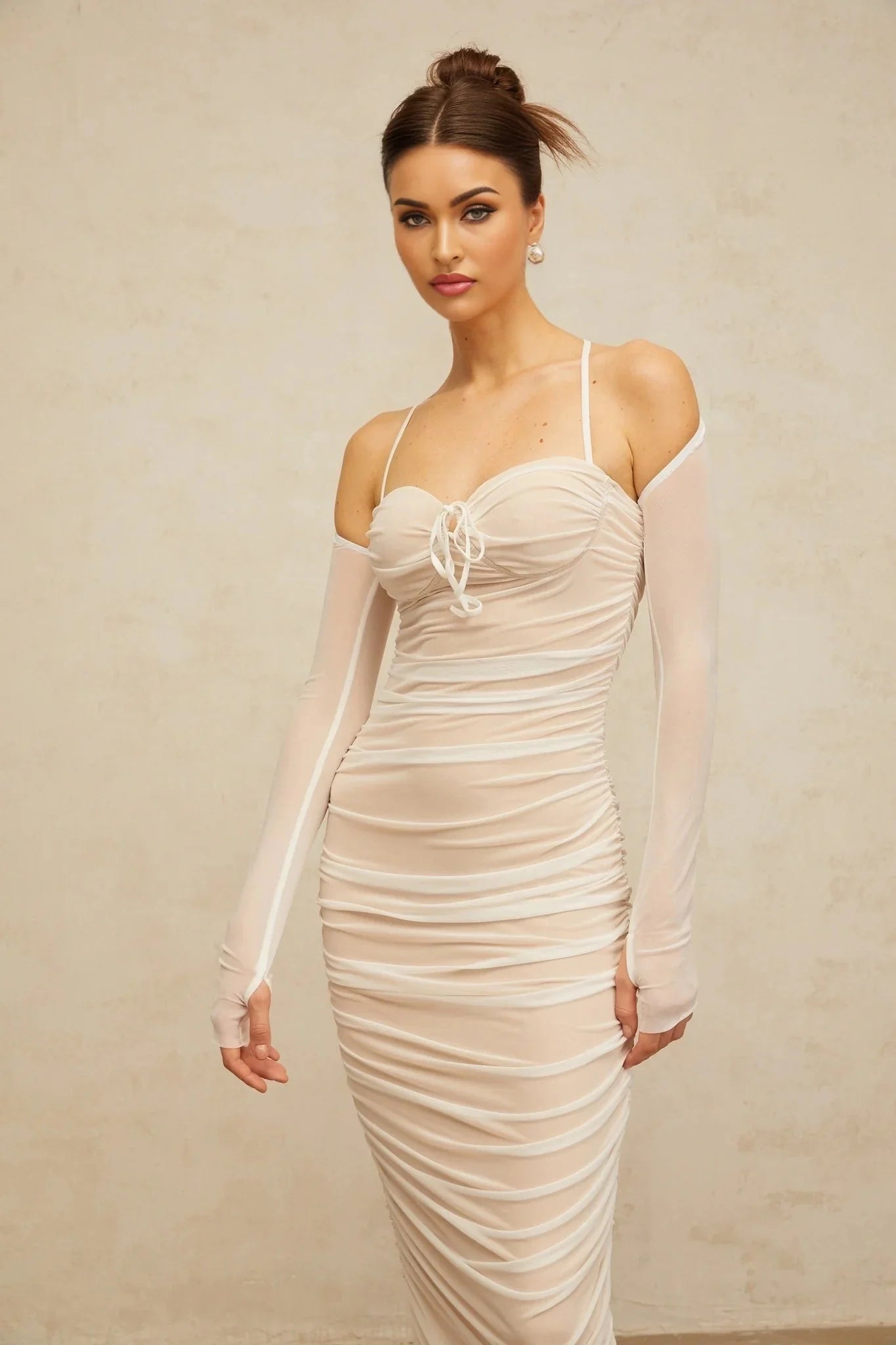 Giuseppina Maxi Dress White Tulle Ruched Bustier Lacyness