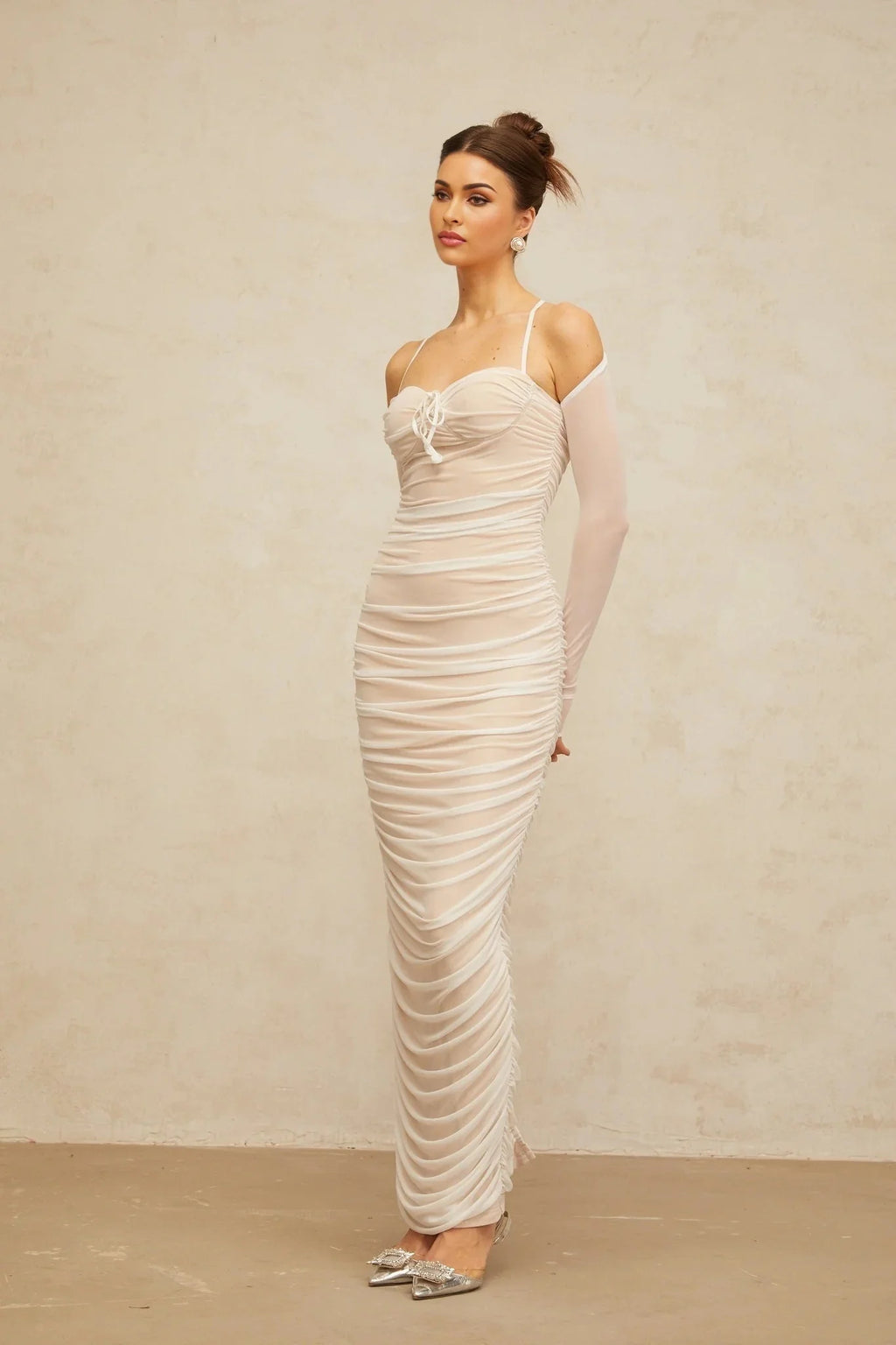 Giuseppina Maxi Dress White Tulle Ruched Bustier Lacyness
