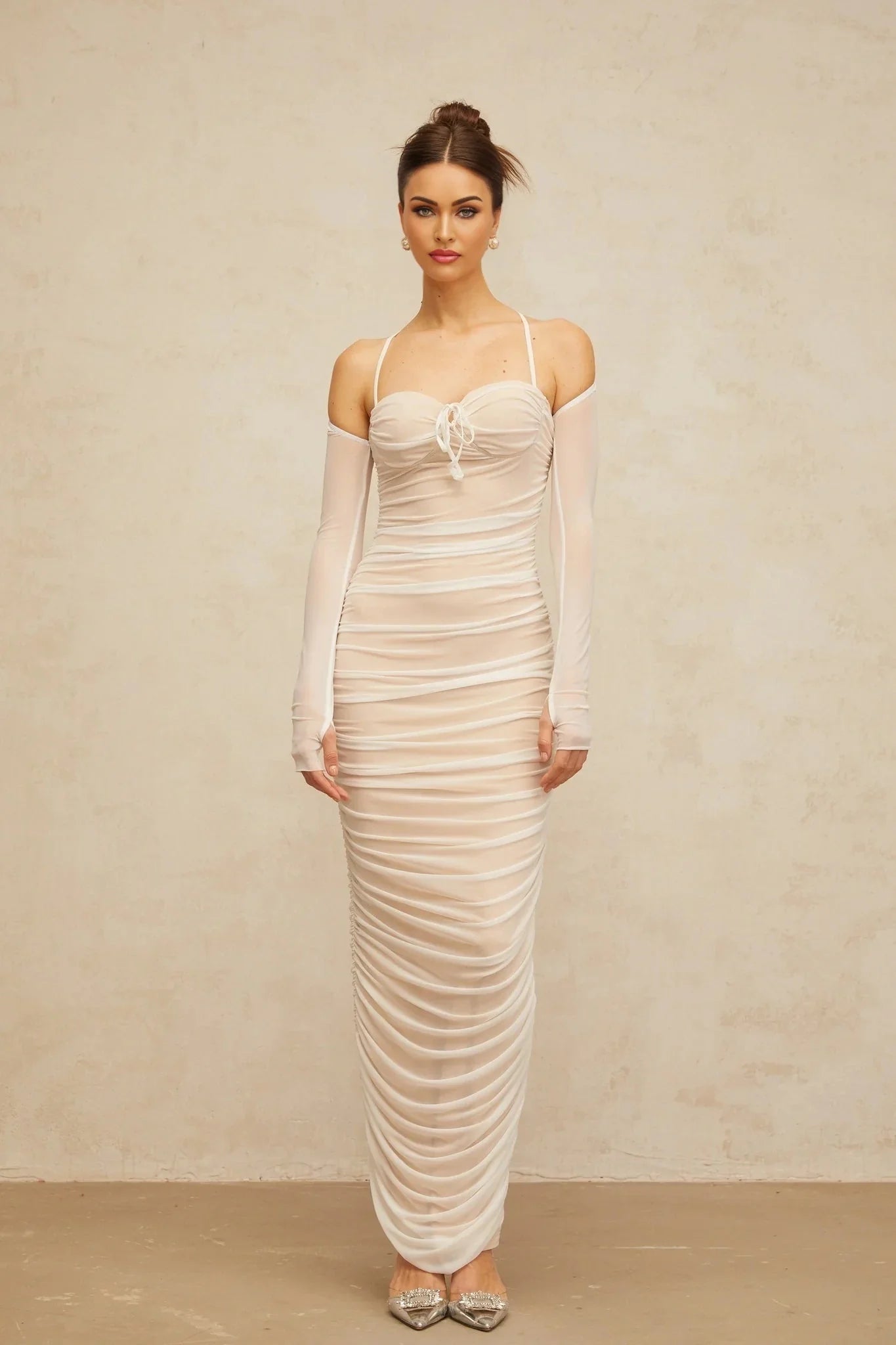 Giuseppina Maxi Dress White Tulle Ruched Bustier Lacyness