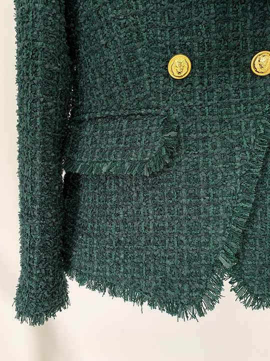 Gloria Blazer - Tailored Double - Breasted Fit - Classic Tweed Design - Fitted Waist - Button Details - Luxurious Textured Tweed