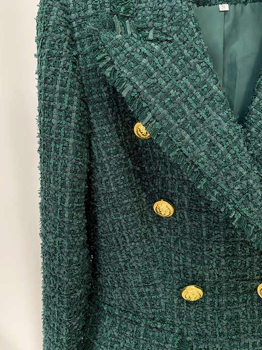 Gloria Blazer - Tailored Double - Breasted Fit - Classic Tweed Design - Fitted Waist - Button Details - Luxurious Textured Tweed