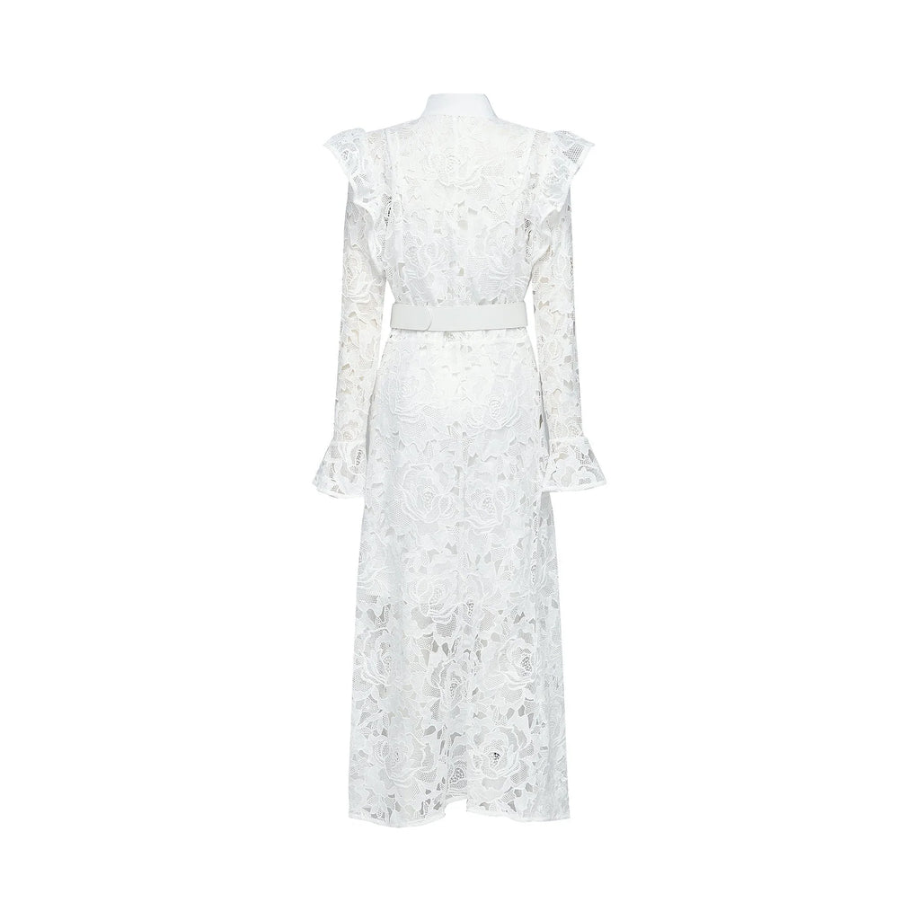 Gloria Floral Midi Dress - Long Sleeves - Chic Cutout Design - Belted Waist - Front Button Fastening