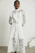 Gloria Floral Midi Dress - Long Sleeves - Chic Cutout Design - Belted Waist - Front Button Fastening