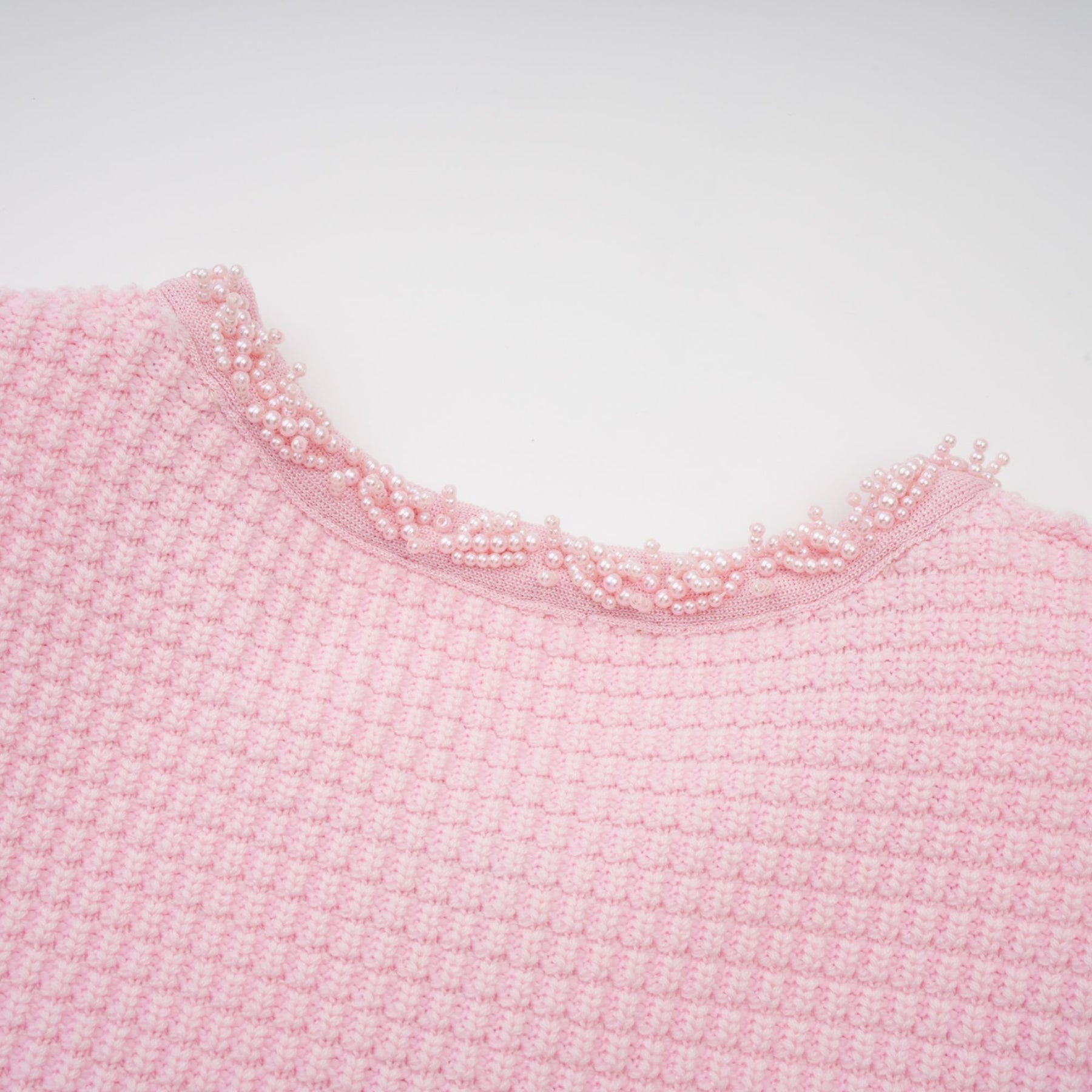 Gloria Mini Dress - Knitted Crew Neck Bead Embellishment Patch Pockets