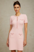 Gloria Mini Dress - Knitted Crew Neck Bead Embellishment Patch Pockets