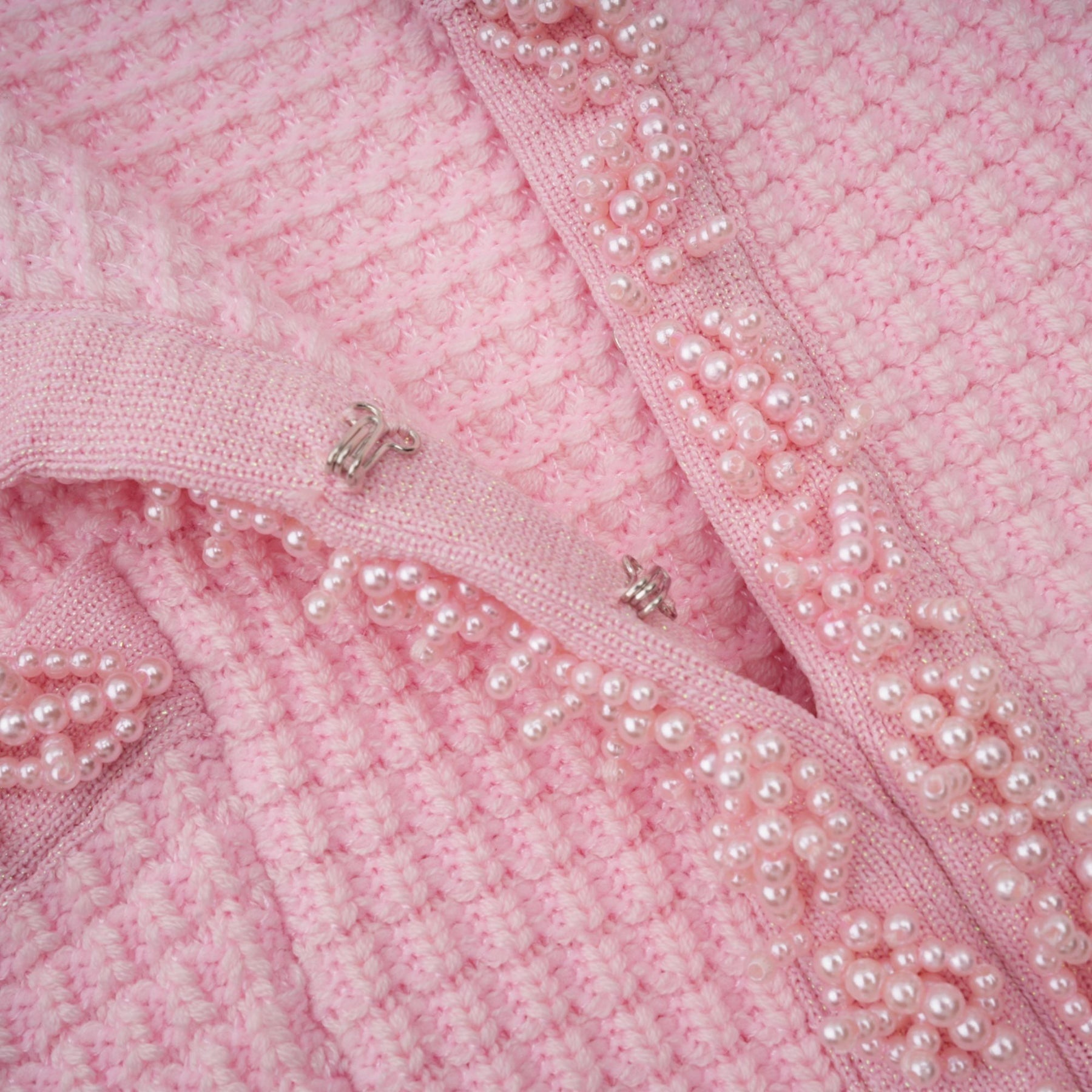 Gloria Mini Dress - Knitted Crew Neck Bead Embellishment Patch Pockets