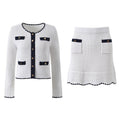 Grace Cardigan & Skirt Set - Navy Trim - Scalloped Edges - Gold Buttons