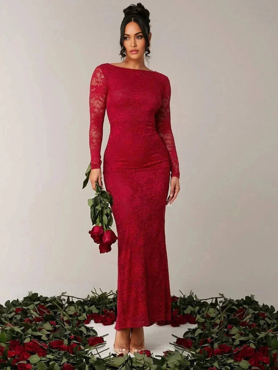 Grace Maxi Dress - Mermaid Silhouette - High Waist - Backless Design - Elegant Style