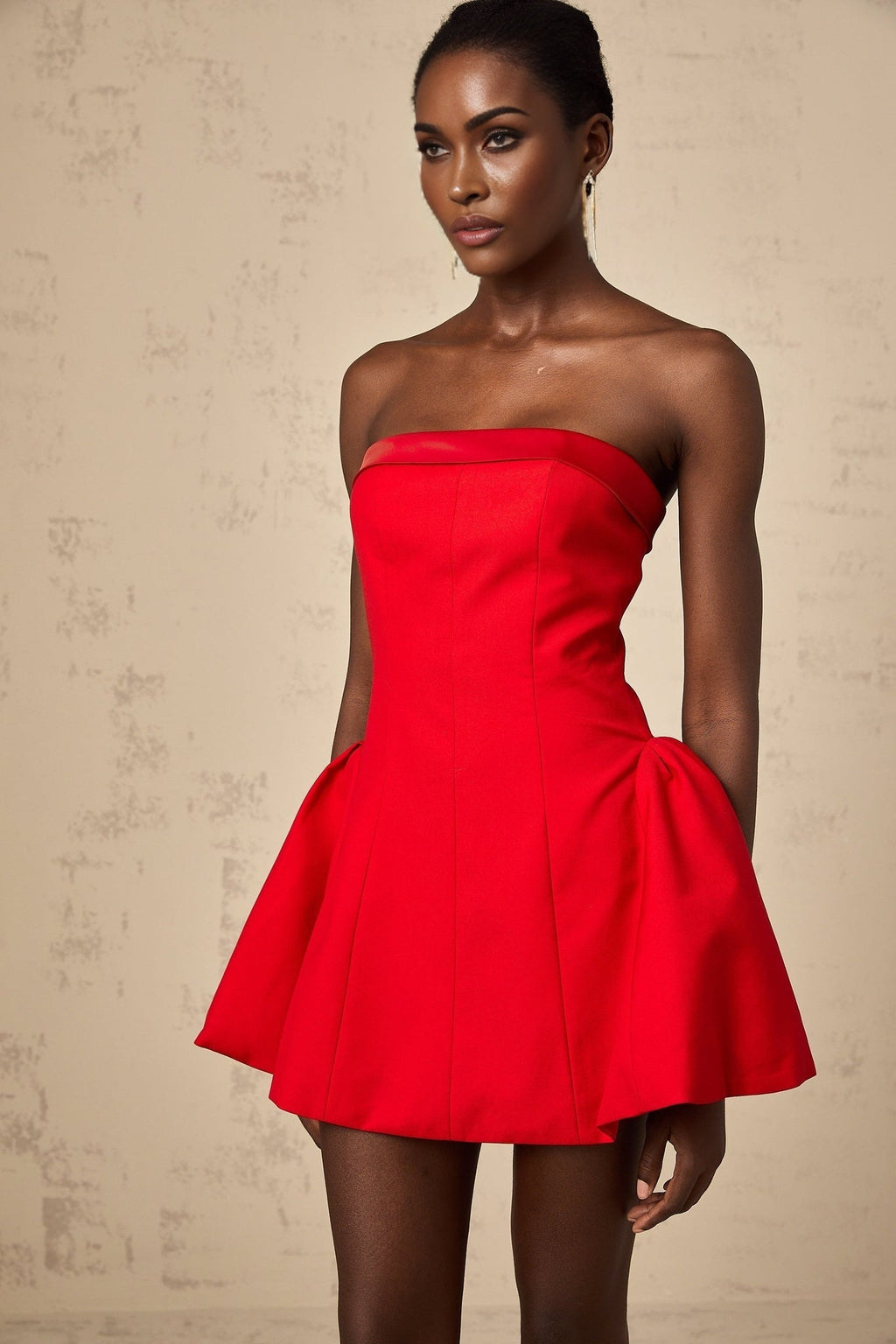 Grace Off Shoulder Mini Dress - Sleeveless - Flared Skirt - Pleated Detailing - Rear Zip Fastening