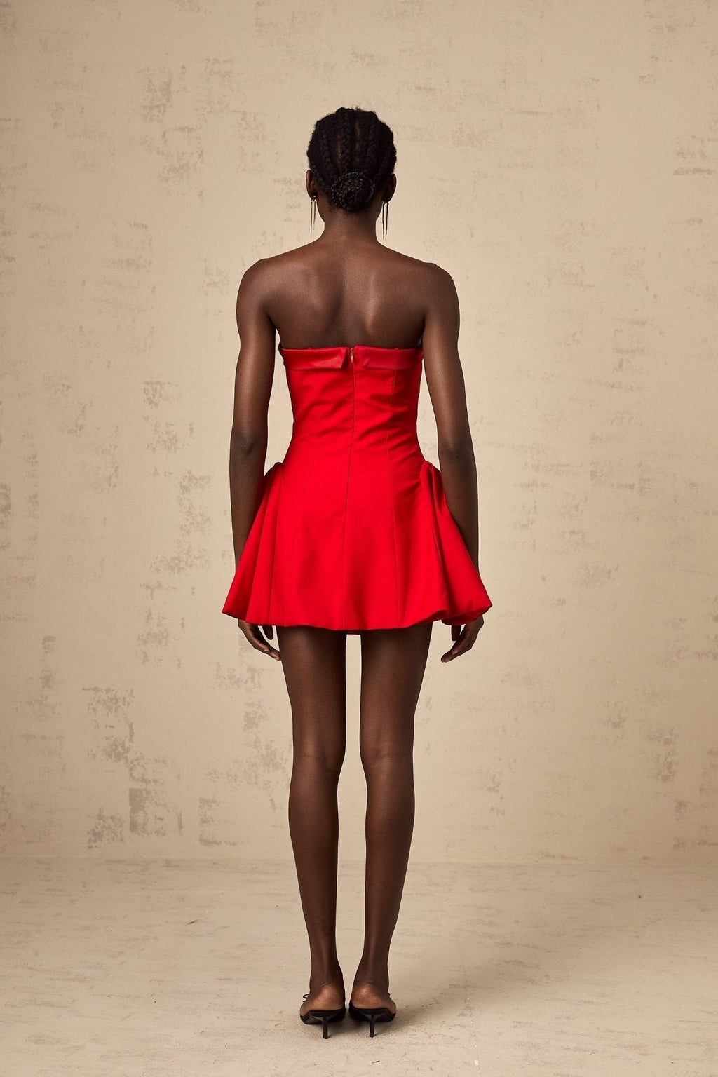 Grace Off Shoulder Mini Dress - Sleeveless - Flared Skirt - Pleated Detailing - Rear Zip Fastening