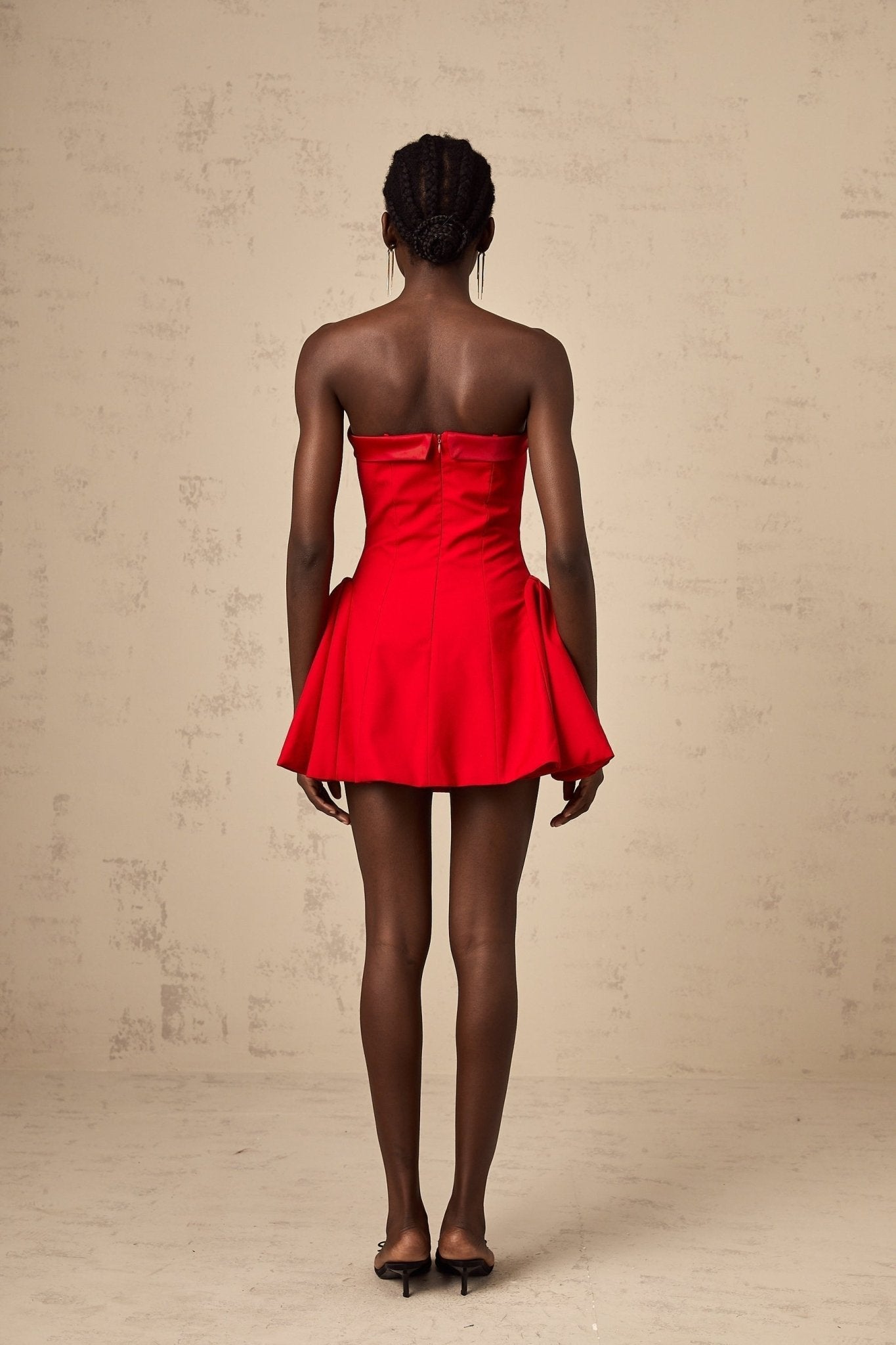 Grace Off Shoulder Mini Dress - Sleeveless - Flared Skirt - Pleated Detailing - Rear Zip Fastening
