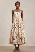 Grace Pink Floral Maxi Dress Halter Neckline Swing Silhouette Lace Detailing Elegant Comfortable Chic Versatile