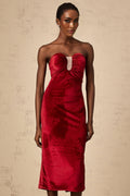 Grazia Midi Dress - Off the Shoulder Style - Sweetheart Neckline - Luxurious Velvet Finish - Rear Slit