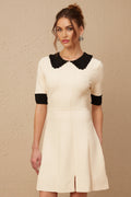 Grazia Mini Dress - Short Sleeves - Lapels - Contrast Colors - Split - hem Design
