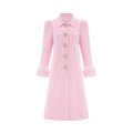 Grazia Overcoat - Pink Faux - Fur Crystal Embellishment Rear Slit