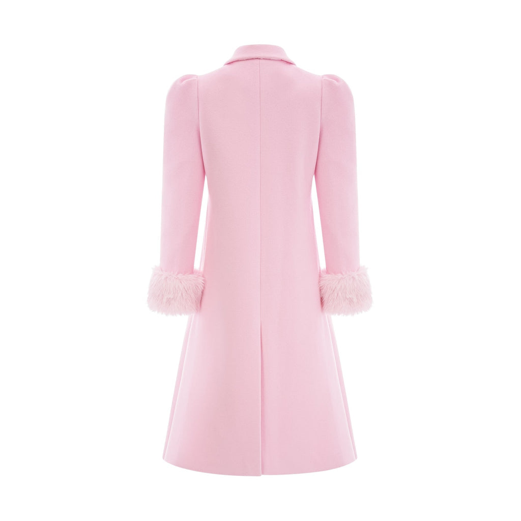 Grazia Overcoat - Pink Faux - Fur Crystal Embellishment Rear Slit