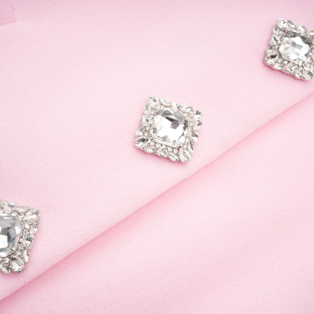 Grazia Overcoat - Pink Faux - Fur Crystal Embellishment Rear Slit