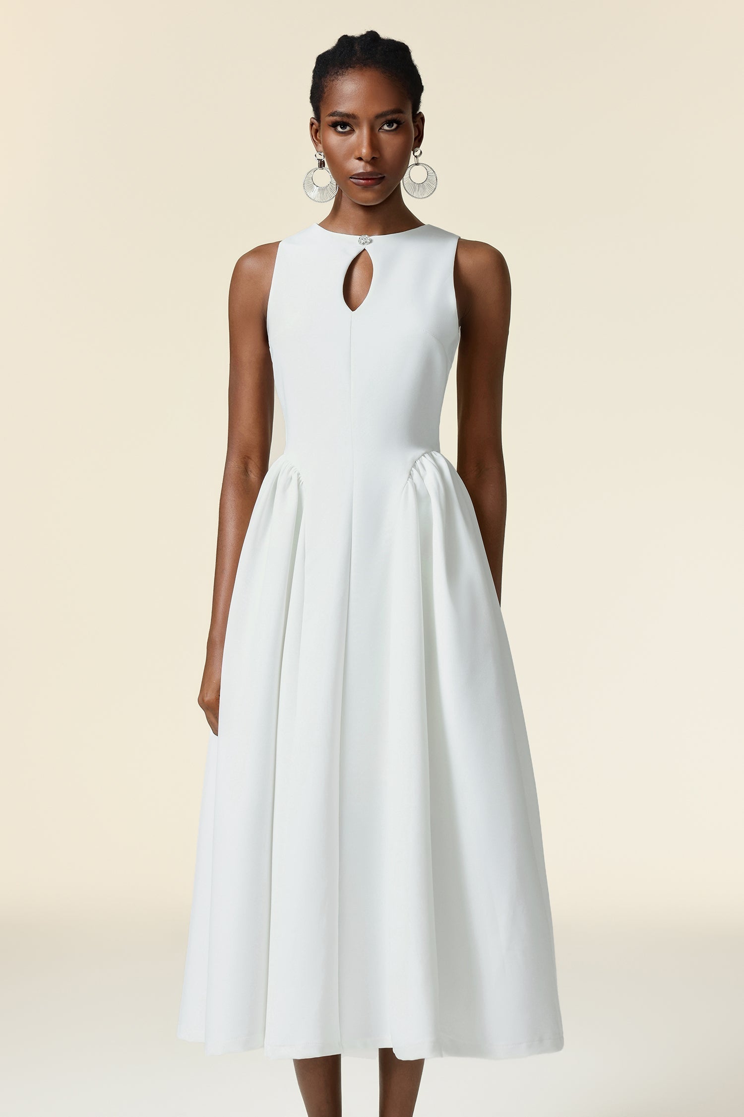 Grazia White Flowy Sleeveless Dress Keyhole Cut-Out Voluminous Skirt