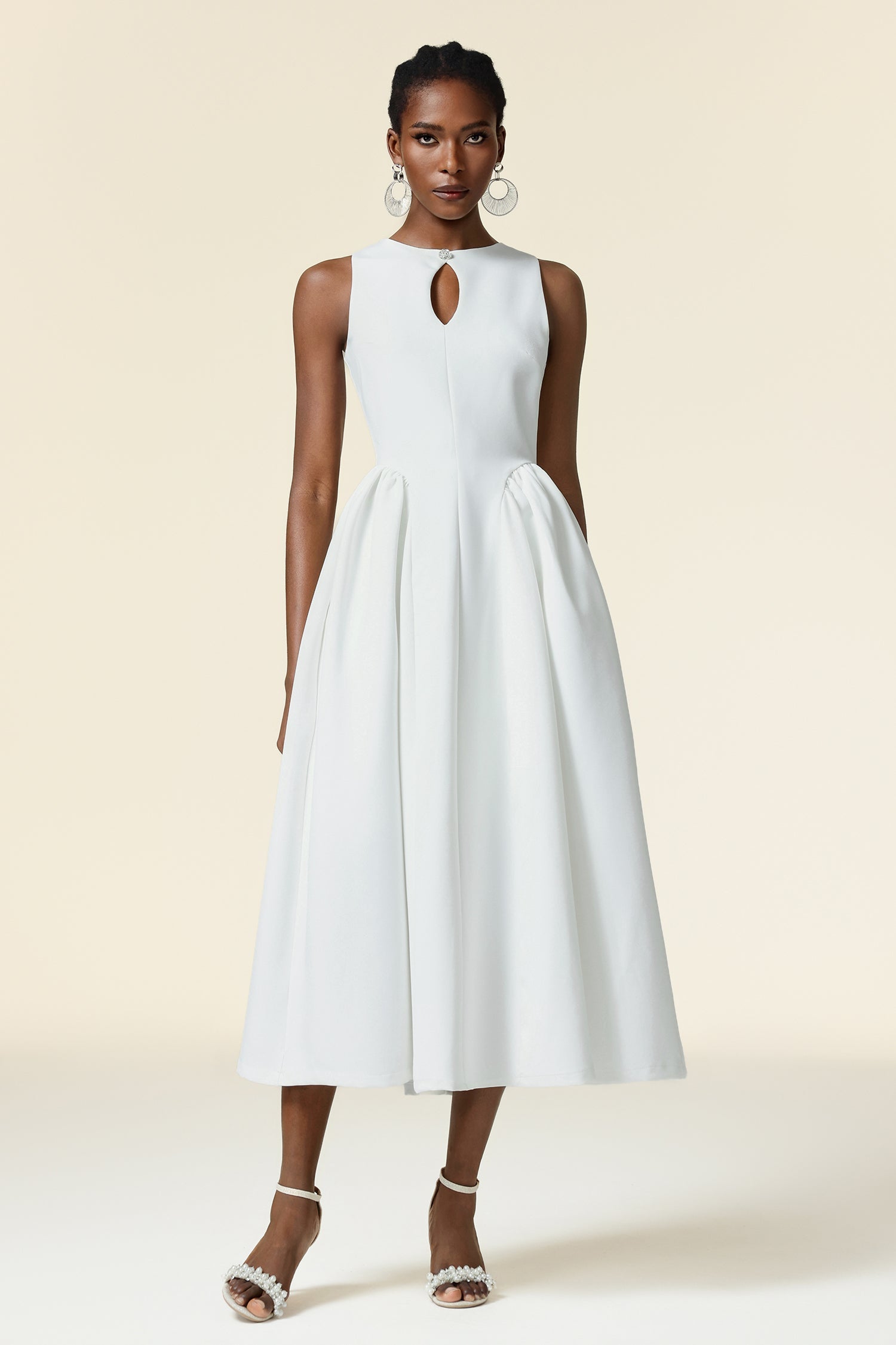 Grazia White Sleeveless Keyhole Cut-Out Dress
