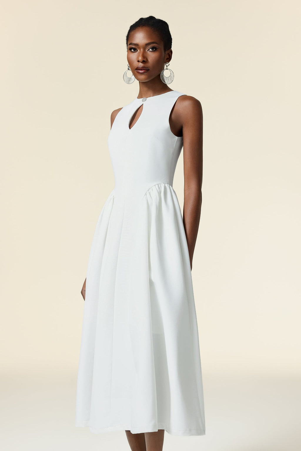 Grazia White Sleeveless Keyhole Cut-Out Dress