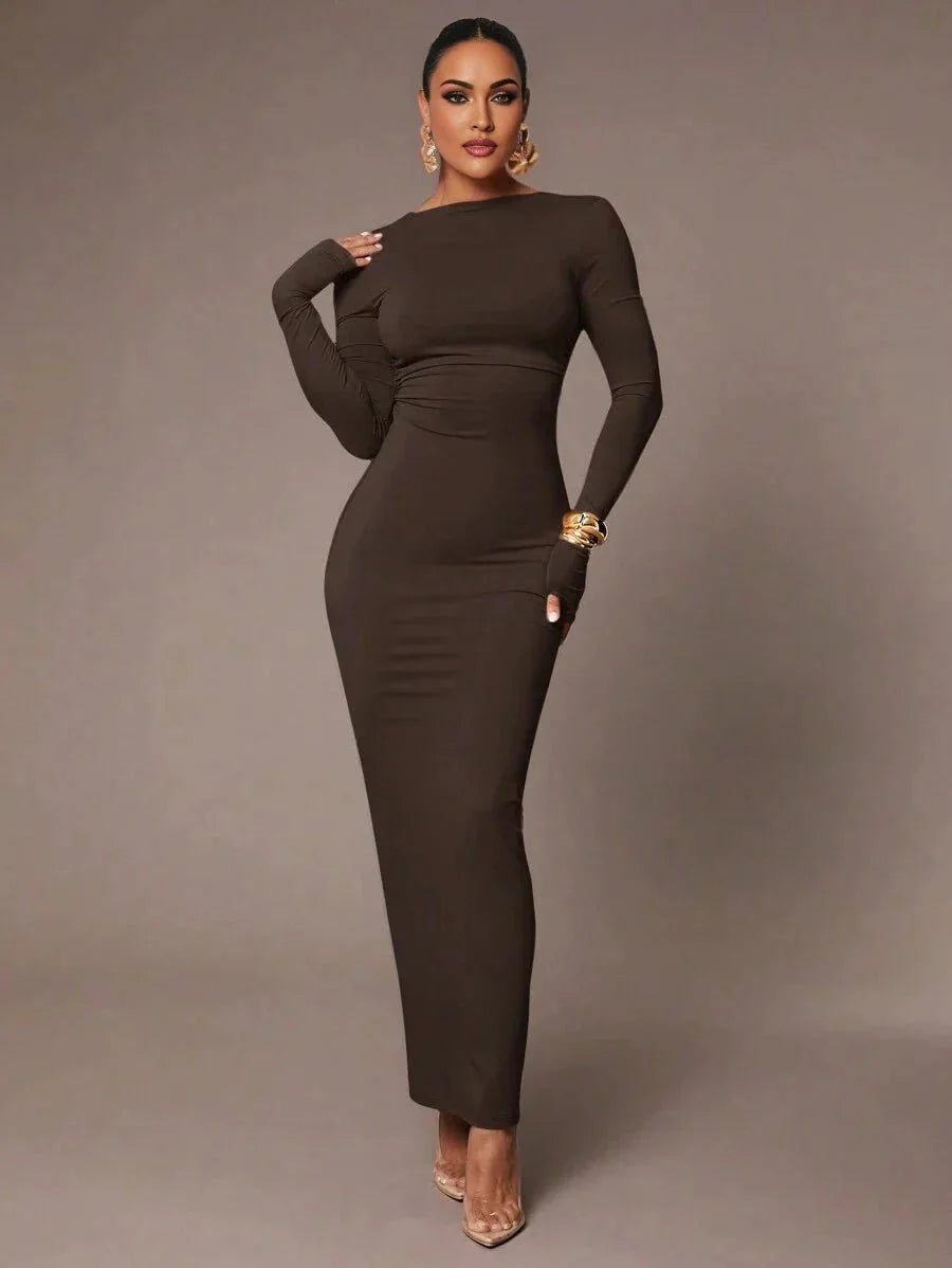 Graziana Maxi Dress - Boat Neckline - Elegant Style - Backless Detail - High Stretch Fabric