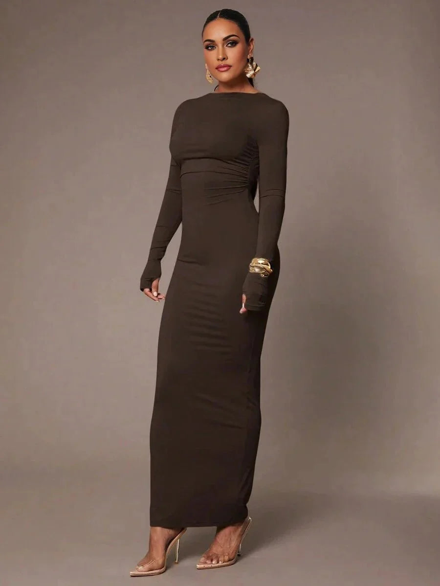 Graziana Maxi Dress - Boat Neckline - Elegant Style - Backless Detail - High Stretch Fabric