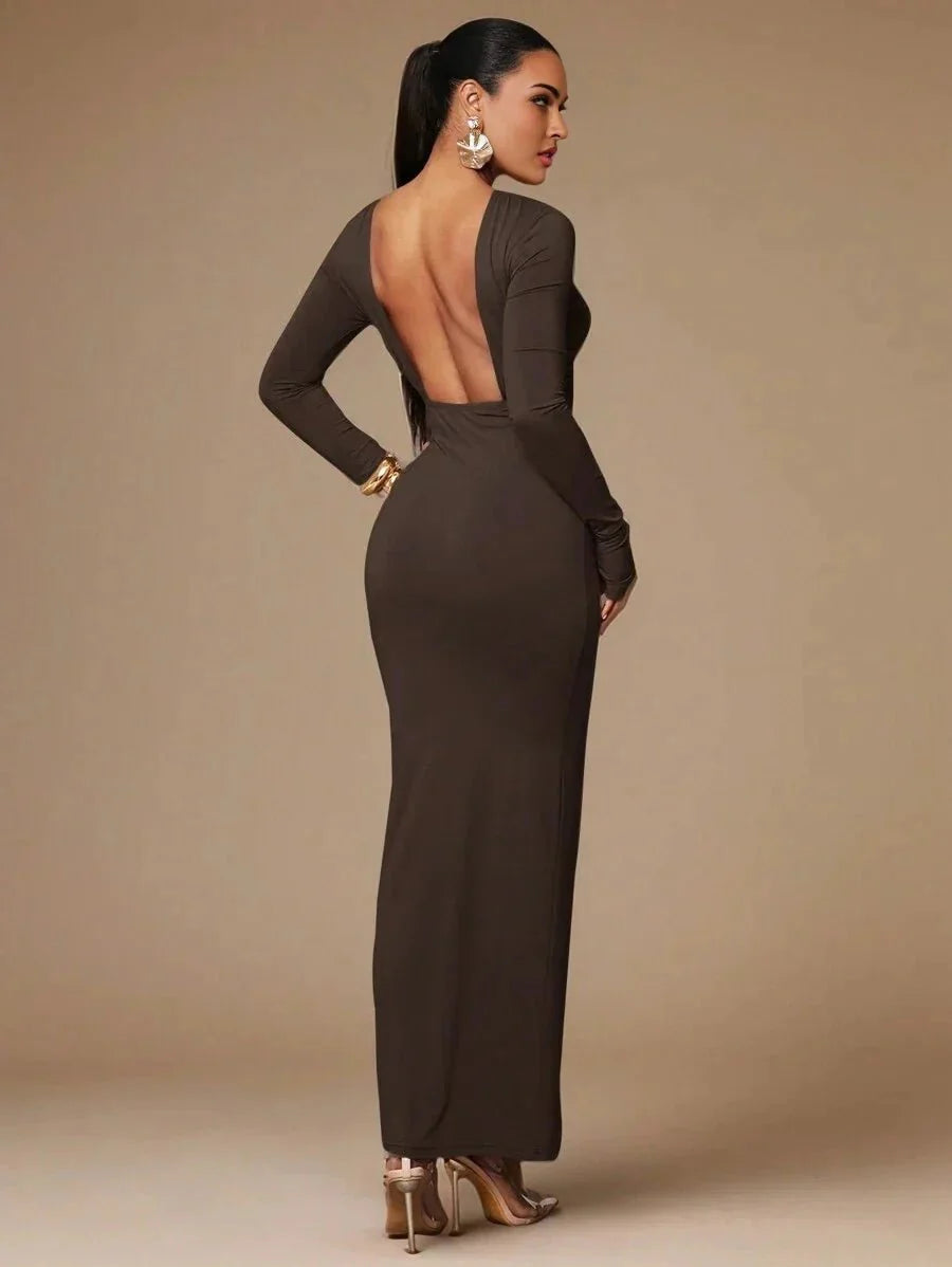 Graziana Maxi Dress - Boat Neckline - Elegant Style - Backless Detail - High Stretch Fabric