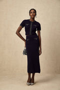 Graziana Skirt & Top Set - Wool - Blend - Crystal Embellishments - Front Patch Pockets - Midi Length