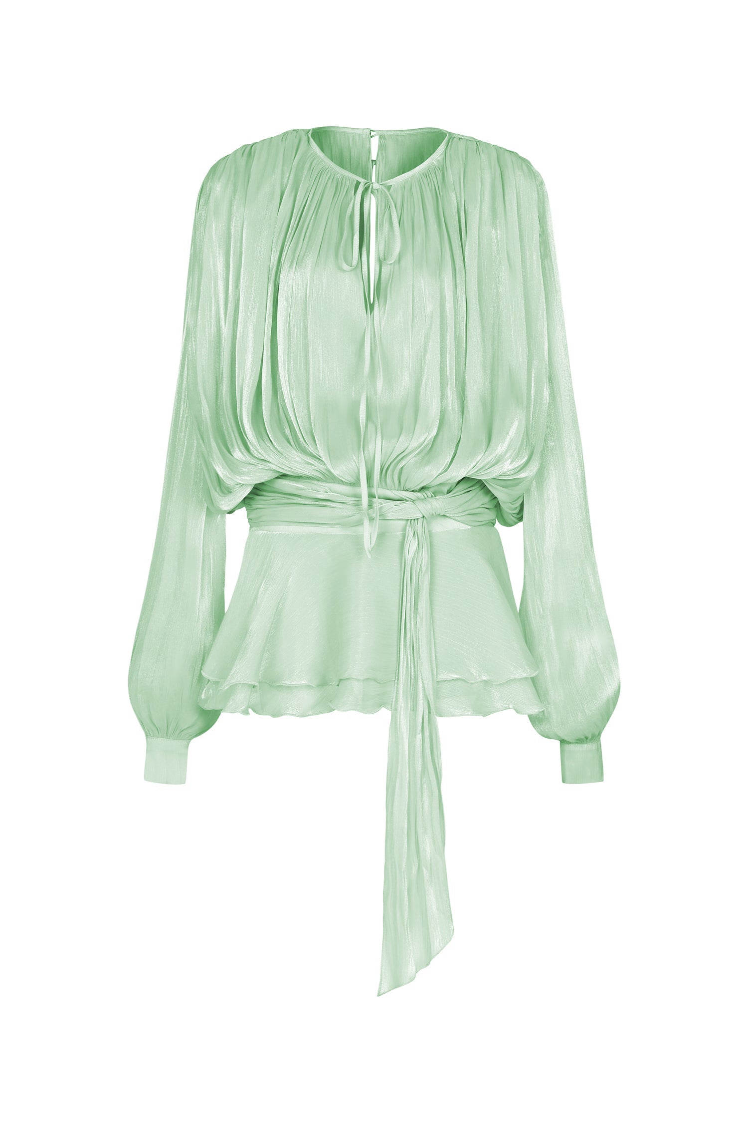 Green Dekia Long Sleeves Hollow Out Flounce Mini Dress