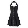 Greta Dress - a - Line Silhouette - Halter Neckline - Floral Embellishment - Tailored Waist Accentuation - Chic Silhouette