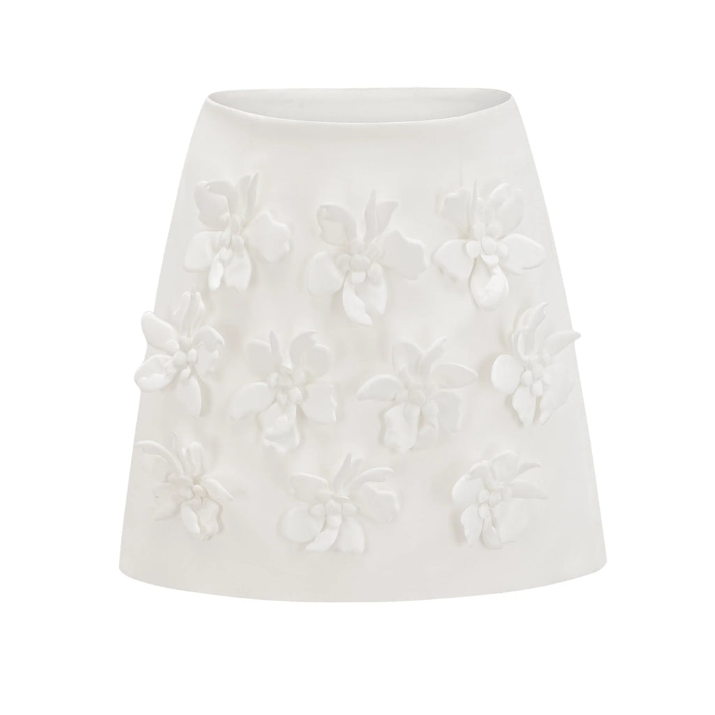 Greta Skirt & Top Set - Square Neck - Sleeveless - Faux - floral embellishment - Thigh length