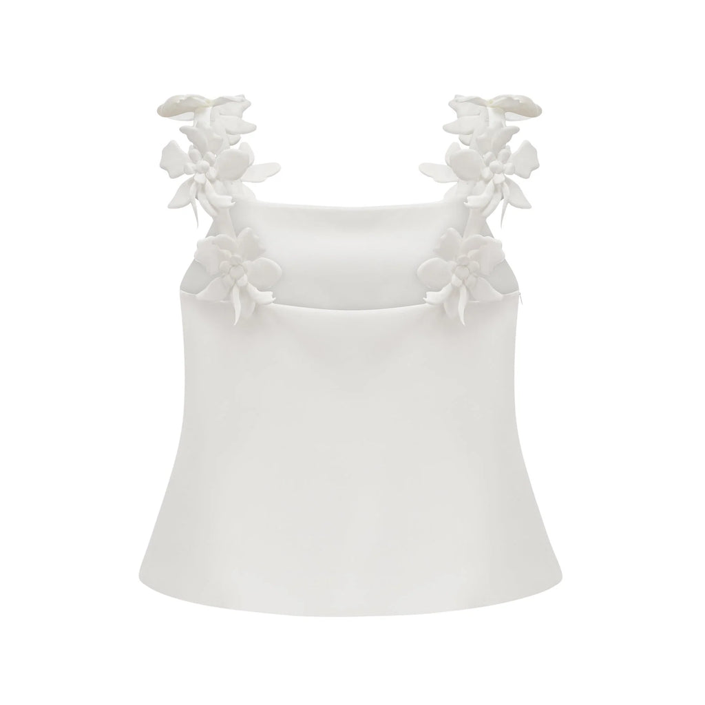 Greta Skirt & Top Set - Square Neck - Sleeveless - Faux - floral embellishment - Thigh length