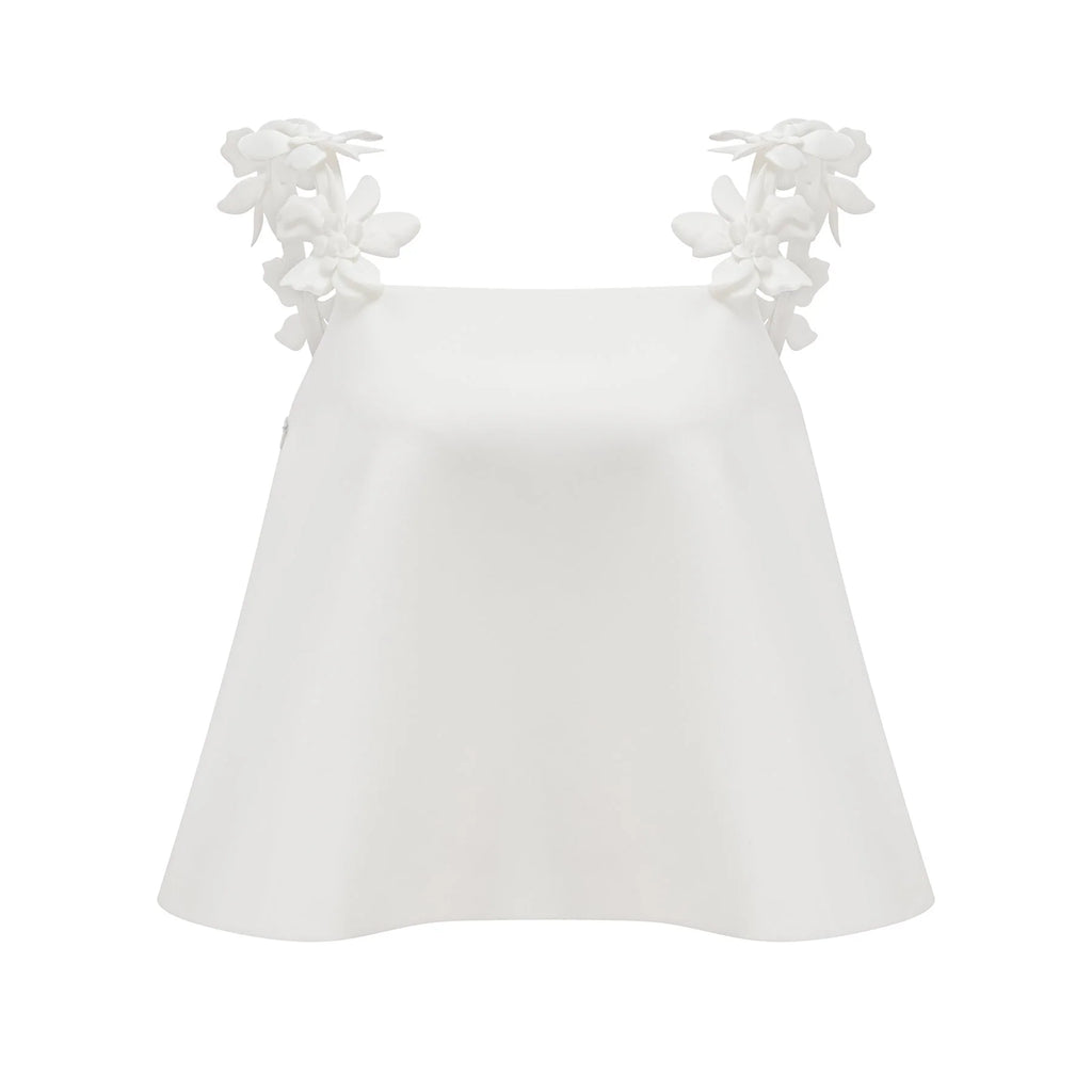 Greta Skirt & Top Set - Square Neck - Sleeveless - Faux - floral embellishment - Thigh length