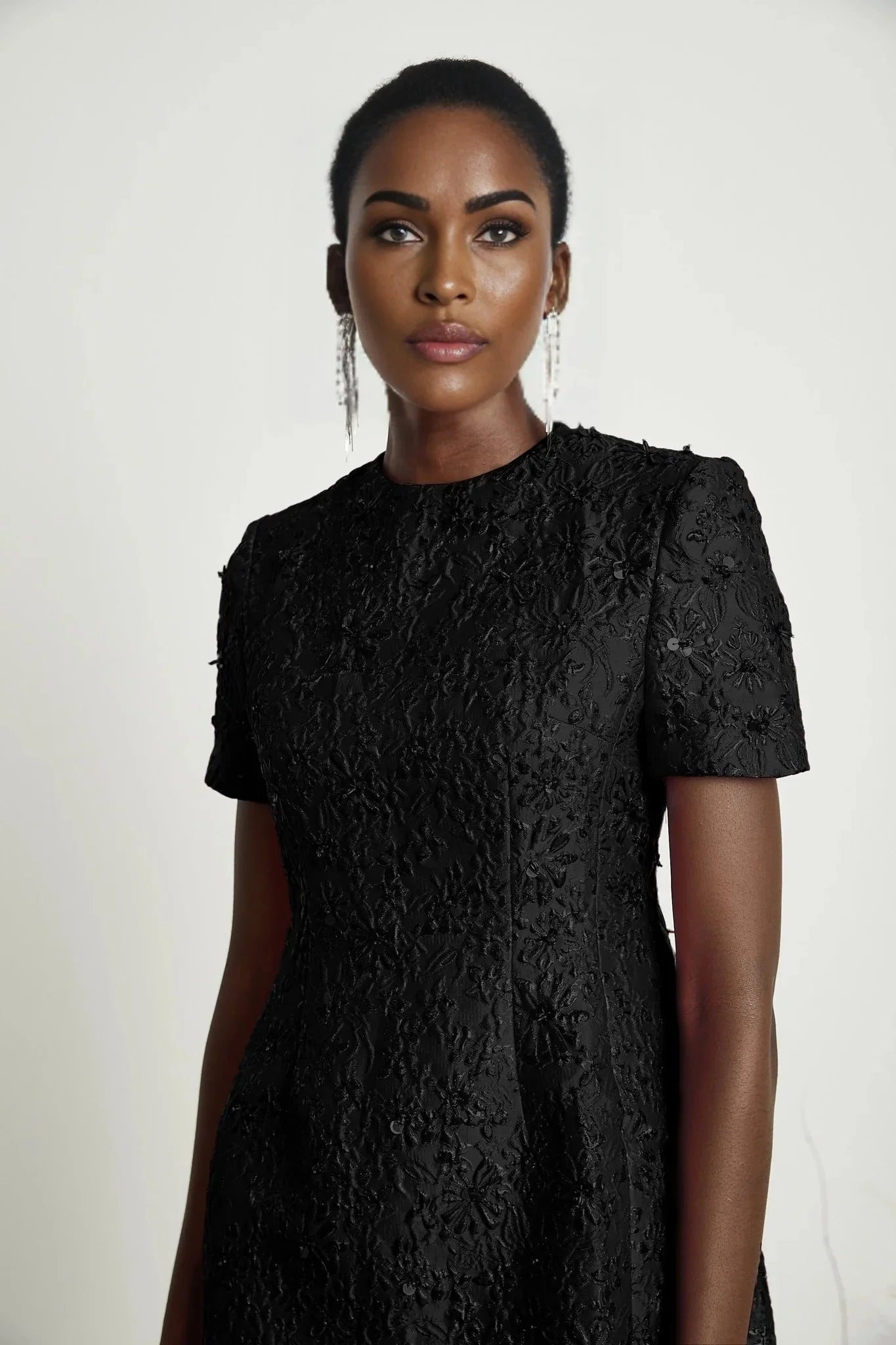 Guenda Mini Dress Black Floral Crystal Appliqu Zip Length