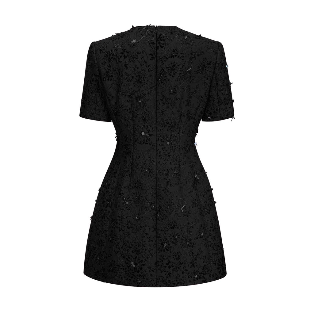 Guenda Mini Dress Black Floral Crystal Appliqu Zip Length