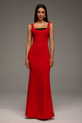 Guenda Red Maxi Dress Squared Neckline Form-Fitting Elegant
