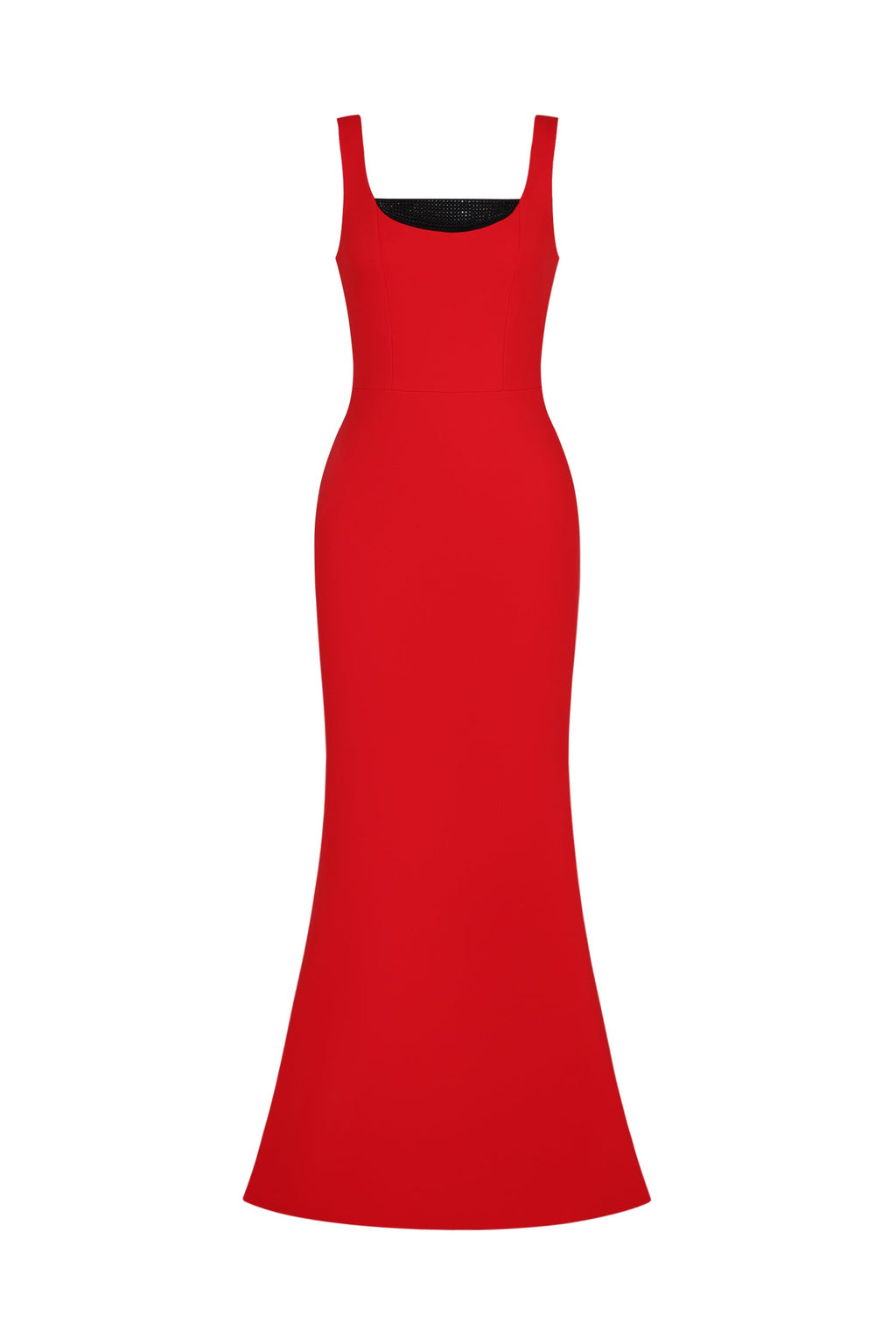 Guenda Red Maxi Dress Squared Neckline Form-Fitting Elegant