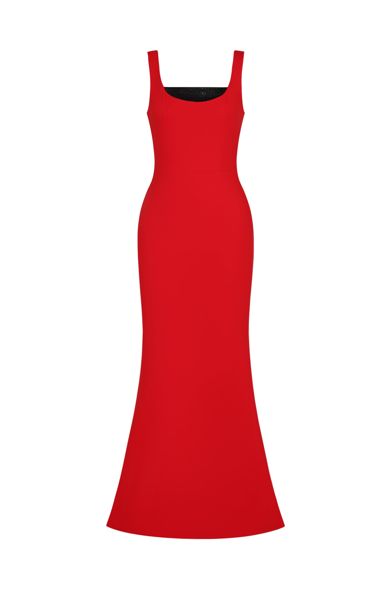 Guenda Red Maxi Dress Squared Neckline Form-Fitting Elegant