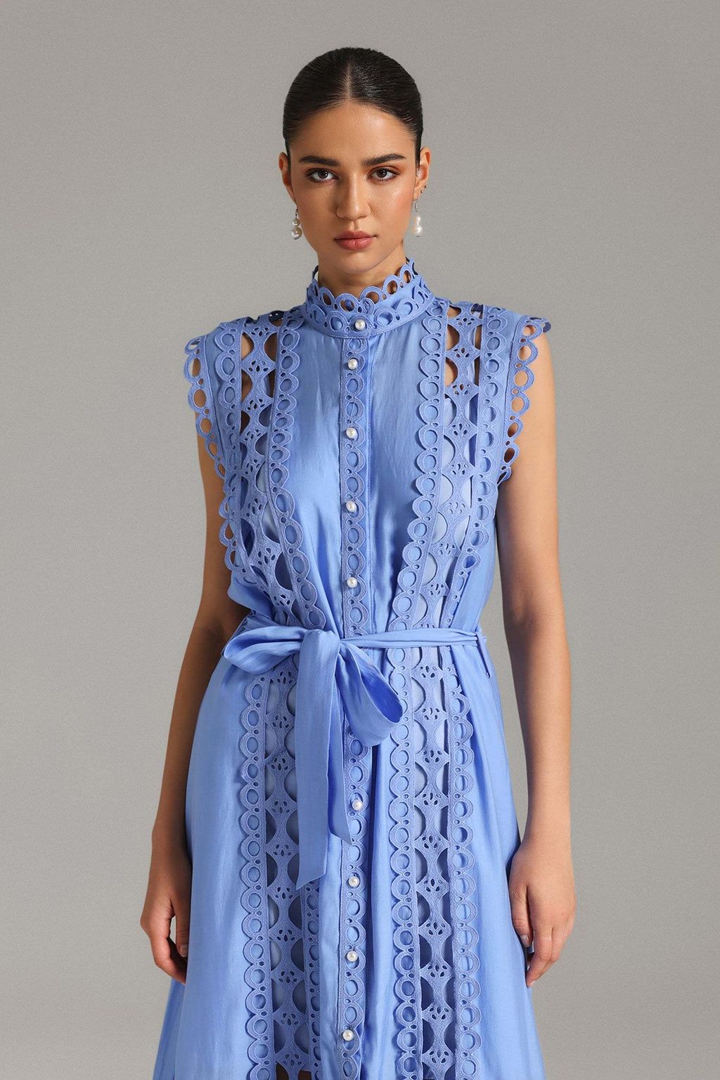 Guendalina Blue Lace Sleeveless Midi Dress