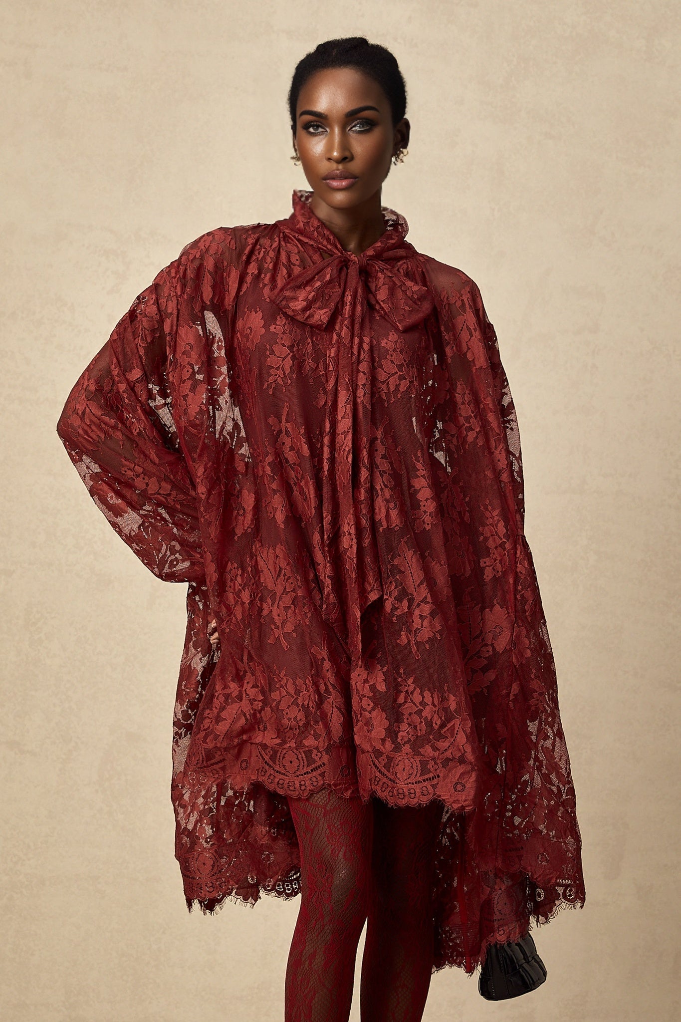 Guendalina Dress - Chantilly Lace - Long Sleeve - Knee - Length