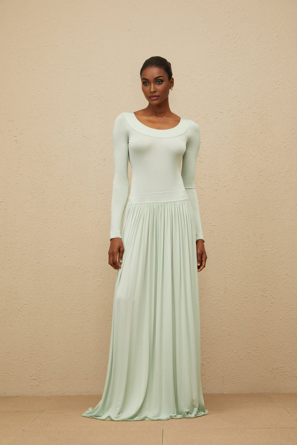 Hailey Maxi Dress - Mint Green Long Sleeve Self - Tie Open Back