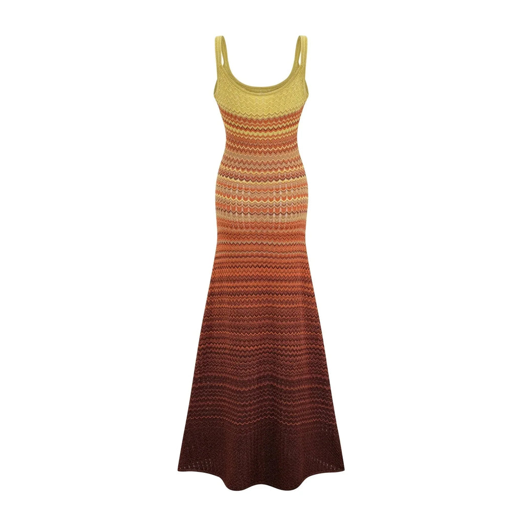 Haley Maxi Dress Brown & Multicolor Gradient Knit Hem