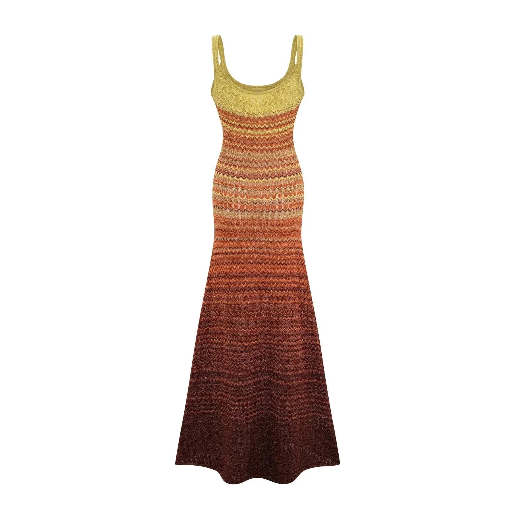 Haley Maxi Dress Brown & Multicolor Gradient Knit Hem