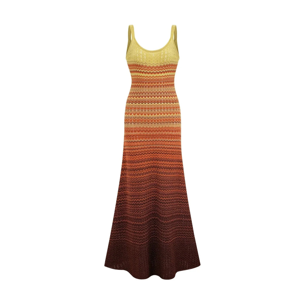 Haley Maxi Dress Brown & Multicolor Gradient Knit Hem