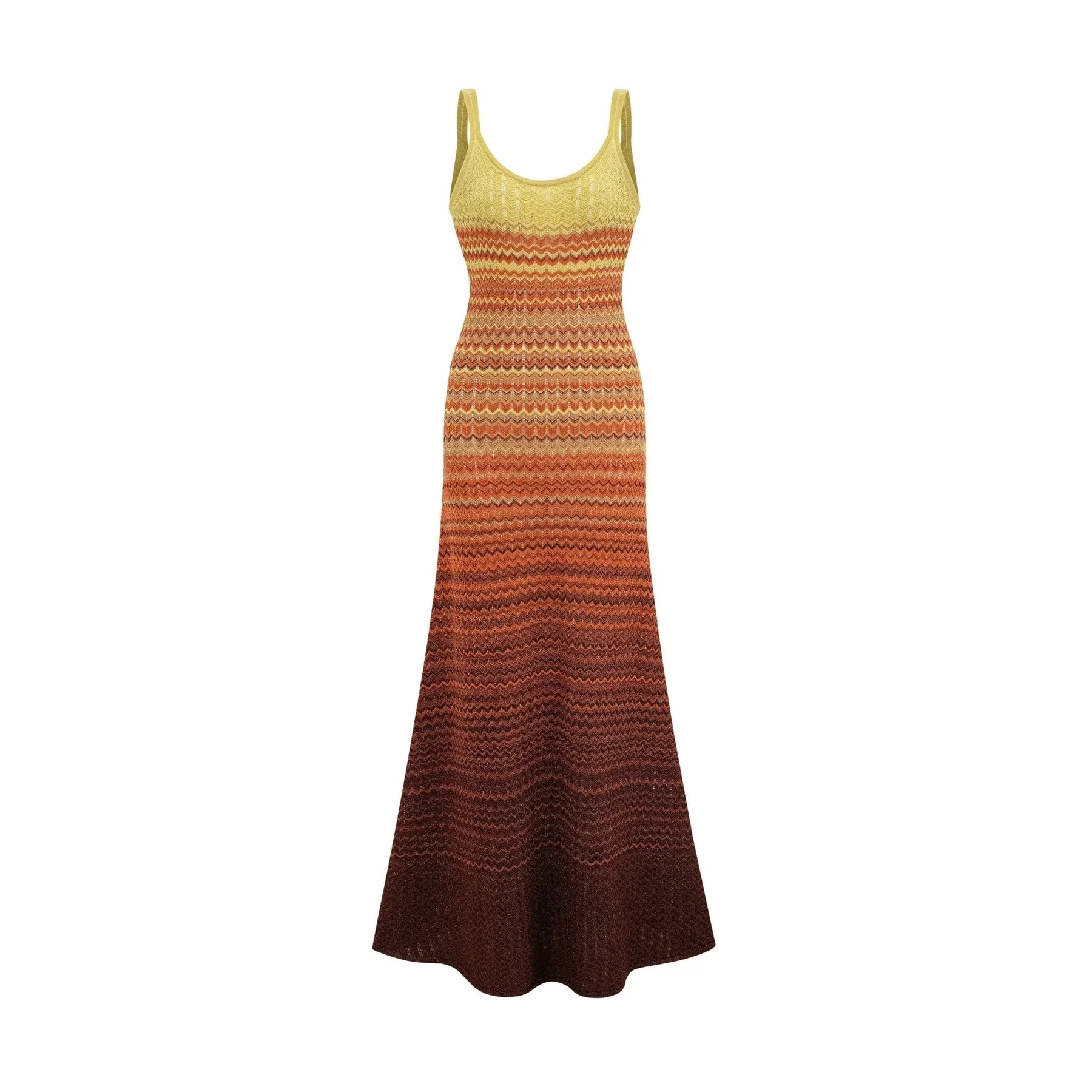 Haley Maxi Dress Brown & Multicolor Gradient Knit Hem