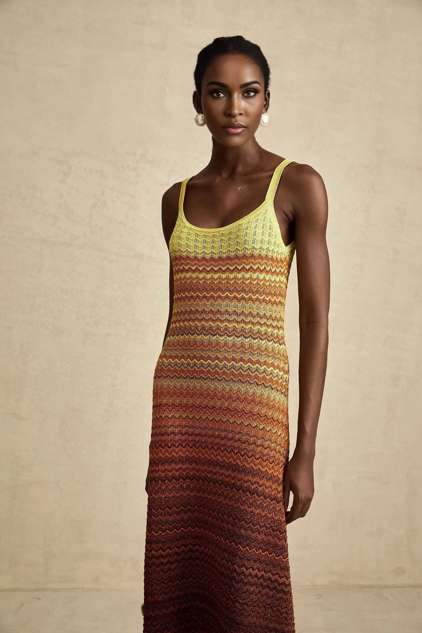 Haley Maxi Dress Brown & Multicolor Gradient Knit Hem