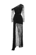 Hanna Black Lace One-Shoulder Evening Dress with High Slit and Ruched Detailing